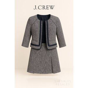 J.Crew Navy Tweed Skirt Suit Set Blazer Jacket & Skirt Womens 0 Petite
